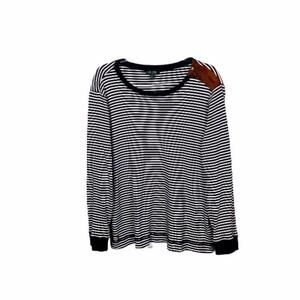 Ralph Lauren Womens Size 2X Top Shirt Striped Faux Brown Suede Elbow Patch Tee